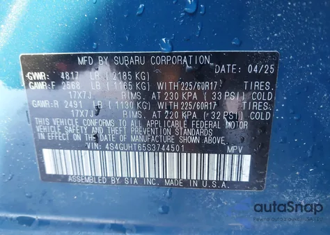 2025 Subaru Crosstrek Wilderness из США, поврежденный, VIN 4S4GUHT65S3744501